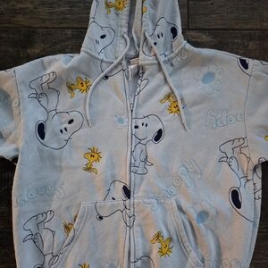 Snoopy & Woodstock Peanuts Blue and Yellow Women's Zip Up Hoodie Jacket
